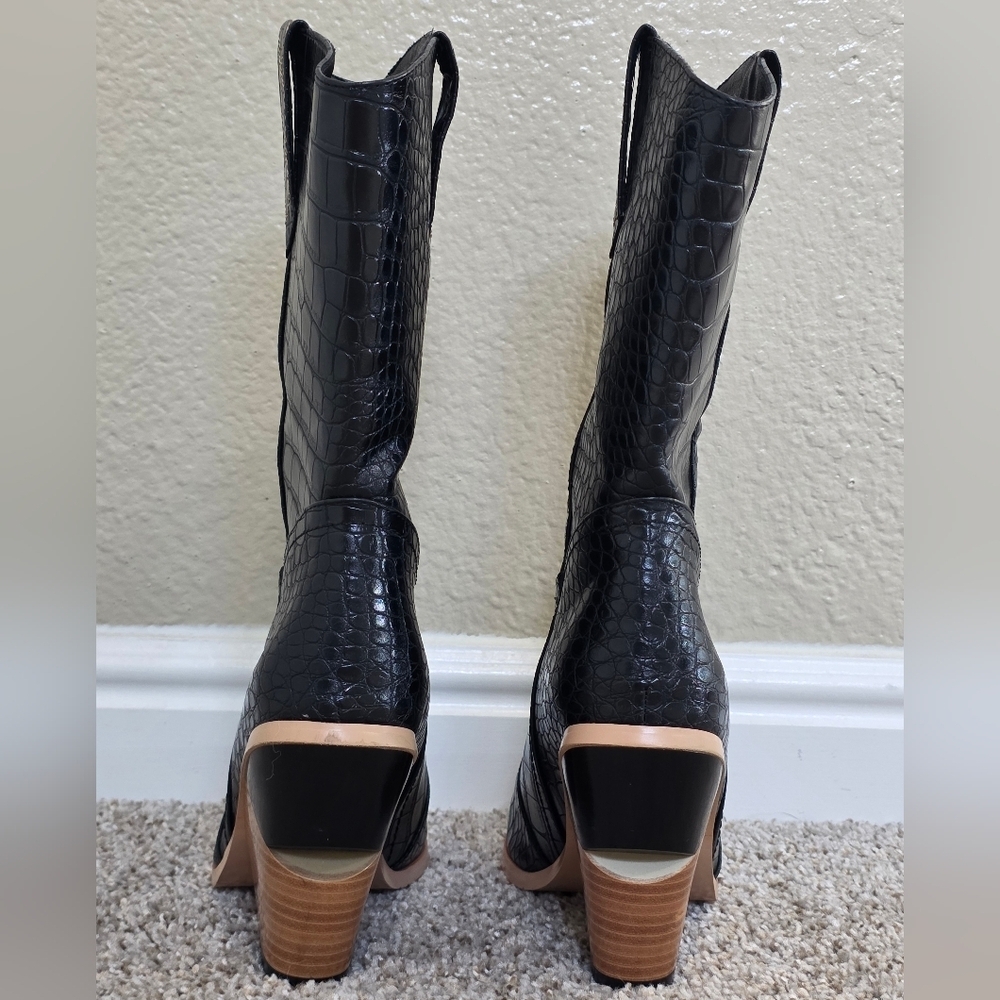 Cowboy Western Style Faux Leather Croc-Embossed Festival Boots Size 39 US 8.5 - Picture 6 of 9